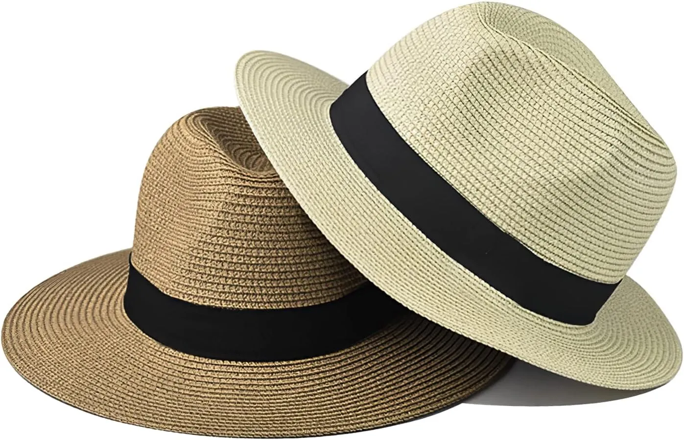 KXF 2 Packs Summer Beach Straw Sunhat Foldable Wide Brim UPF 50  Gardening Sun Hat Cap for Women Men