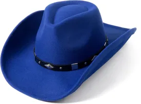 Lanzom Women Men Classic Felt Wide Brim Western Cowboy Cowgirl Hat with Belt Buckle