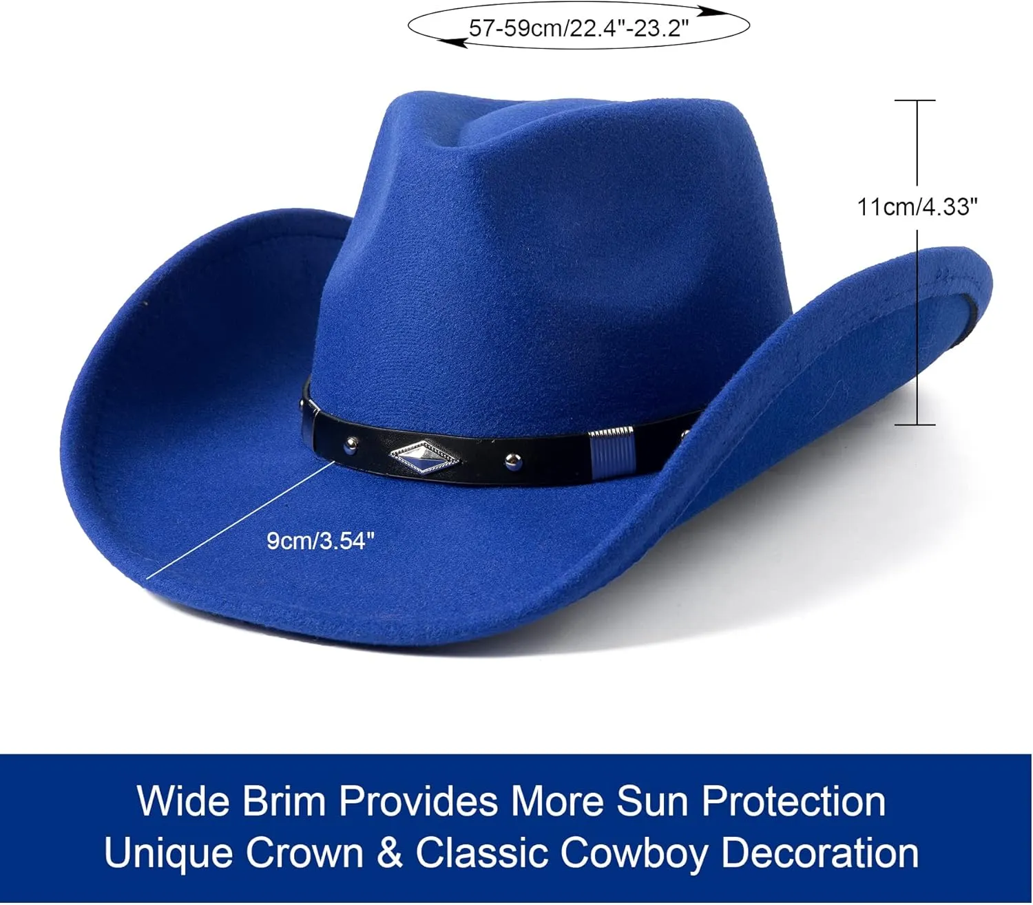 Lanzom Women Men Classic Felt Wide Brim Western Cowboy Cowgirl Hat with Belt Buckle