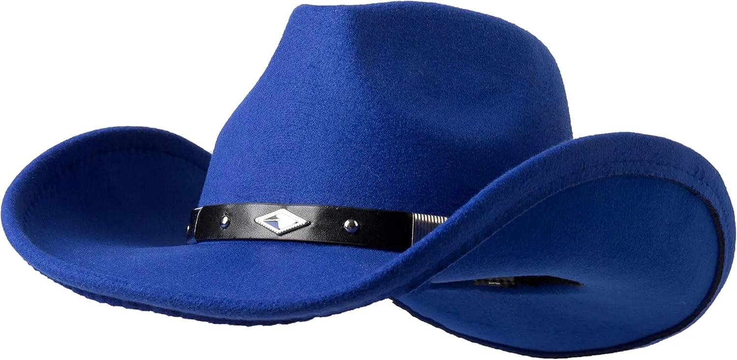 Lanzom Women Men Classic Felt Wide Brim Western Cowboy Cowgirl Hat with Belt Buckle
