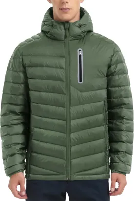 Lesmart Men Down Jacket Puffer Winter Jacket with Hooded Packable Lightweight Windproof Insulated Warm Coat