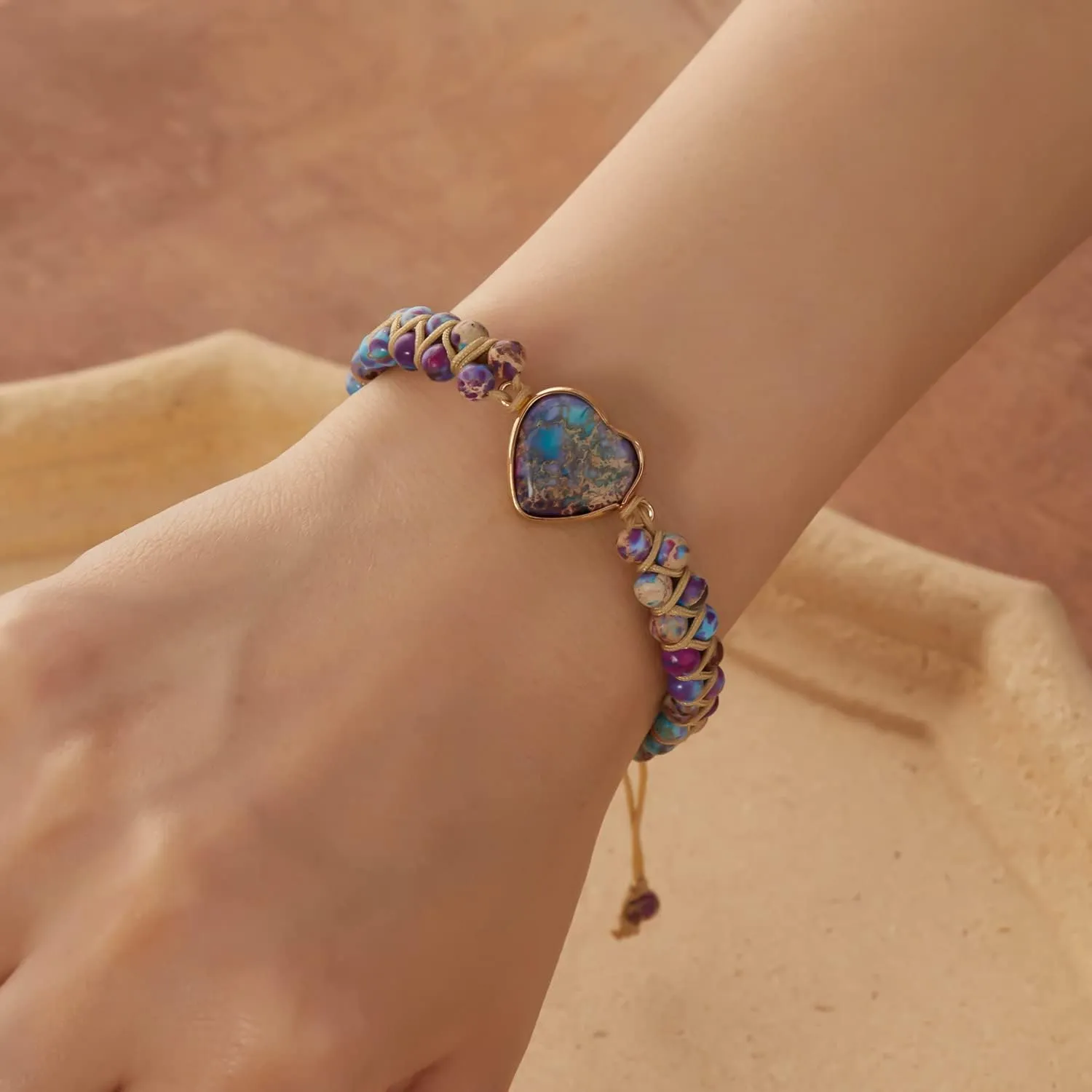 LIU JUN For Daughter - Love You Forever Jasper Heart Bracelet, You Are Always In Mine Heart From Mom Double Layer Natural Stone Beaded Wrap Adjustable inspirational Gift Jewelry