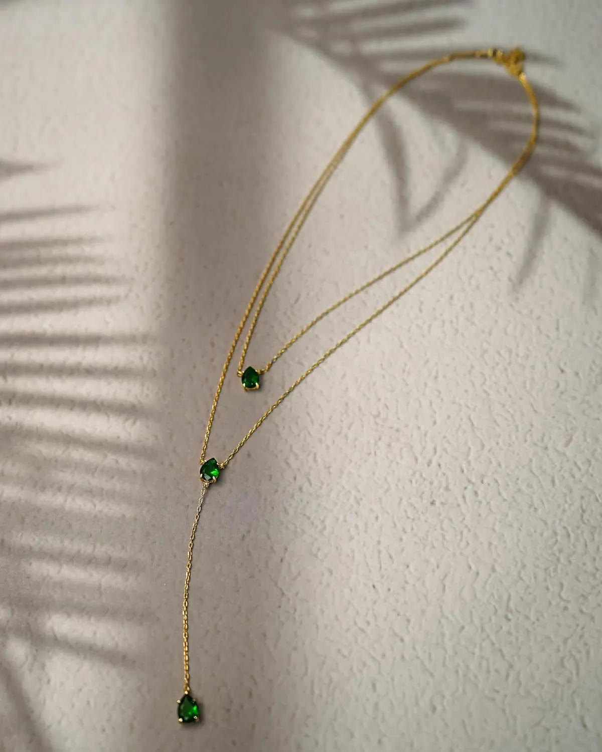 Long 18K Gold Plated Blue Green Red Layered Pendant Necklace For Women (Emerald, Ruby, Seafoam, Sky, Sapphire), Dainty Birthstone Necklace, Statement Necklace Jewelry Gifts.