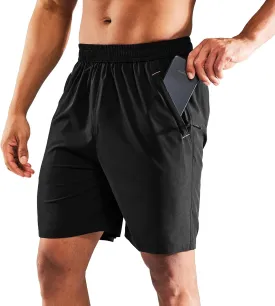 MIER Men's Quick Dry Running Shorts with Zipper Pocket, Elastic Waist Athletic Workout Exercise Fitness Shorts, 7 Inch
