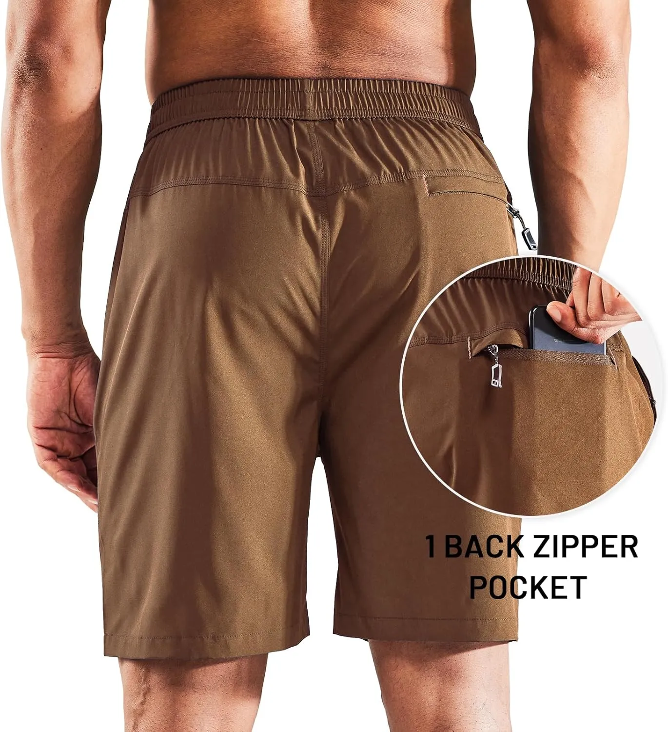 MIER Men's Quick Dry Running Shorts with Zipper Pocket, Elastic Waist Athletic Workout Exercise Fitness Shorts, 7 Inch
