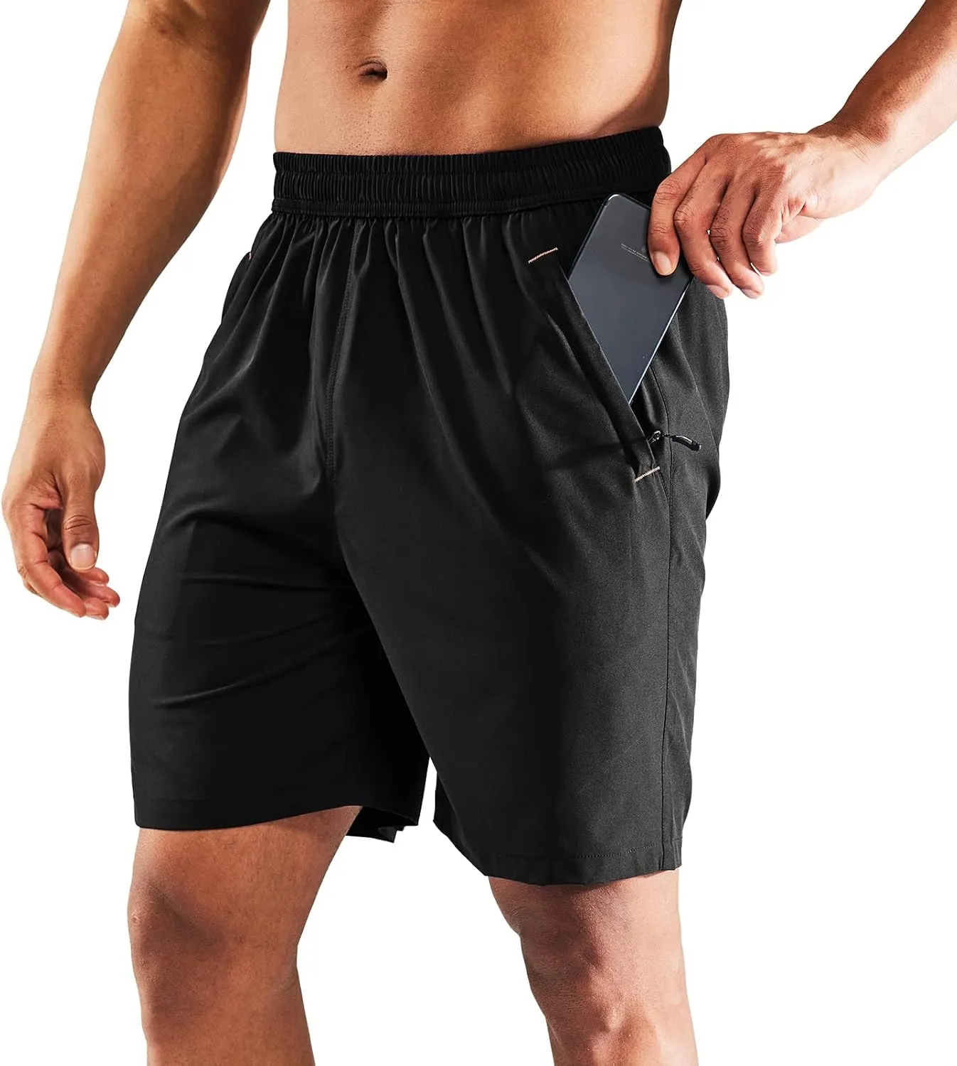 MIER Men's Quick Dry Running Shorts with Zipper Pocket, Elastic Waist Athletic Workout Exercise Fitness Shorts, 7 Inch