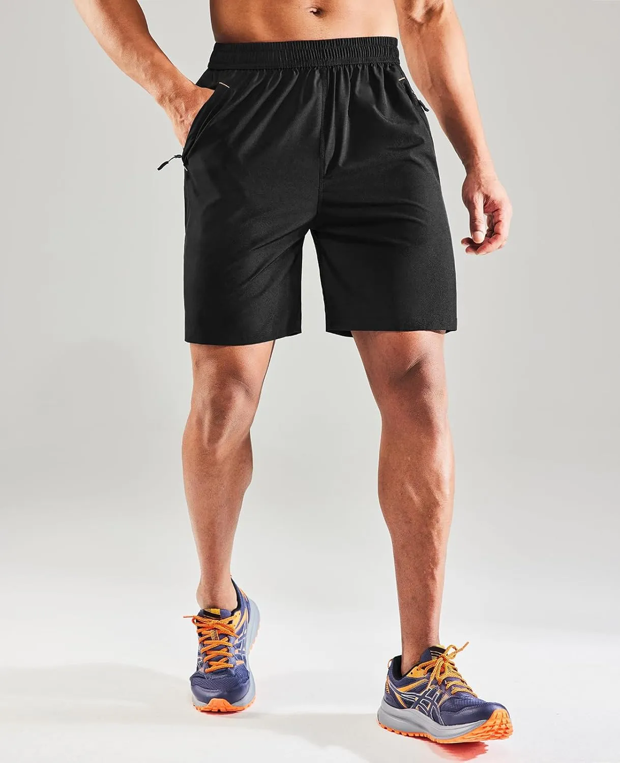 MIER Men's Quick Dry Running Shorts with Zipper Pocket, Elastic Waist Athletic Workout Exercise Fitness Shorts, 7 Inch