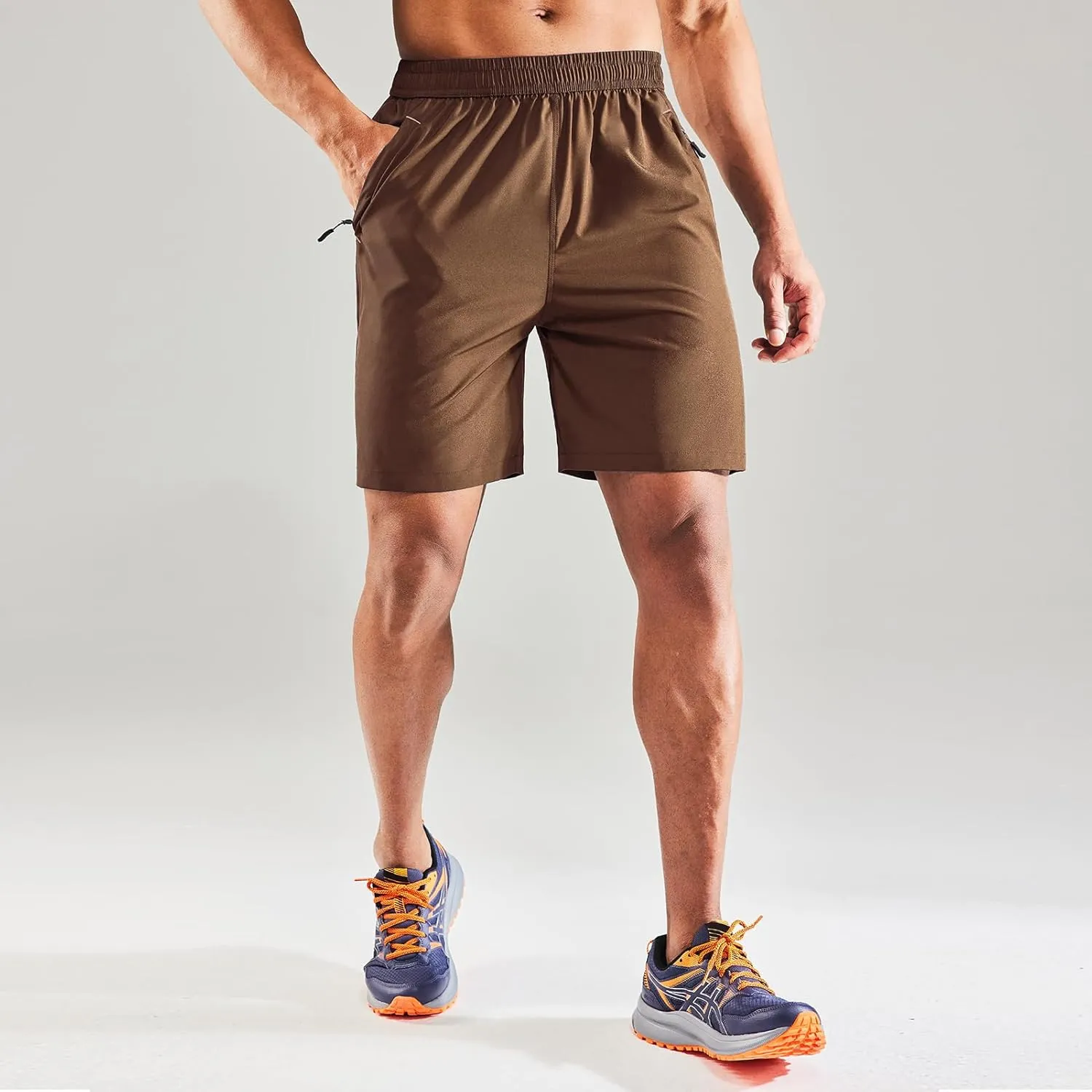 MIER Men's Quick Dry Running Shorts with Zipper Pocket, Elastic Waist Athletic Workout Exercise Fitness Shorts, 7 Inch