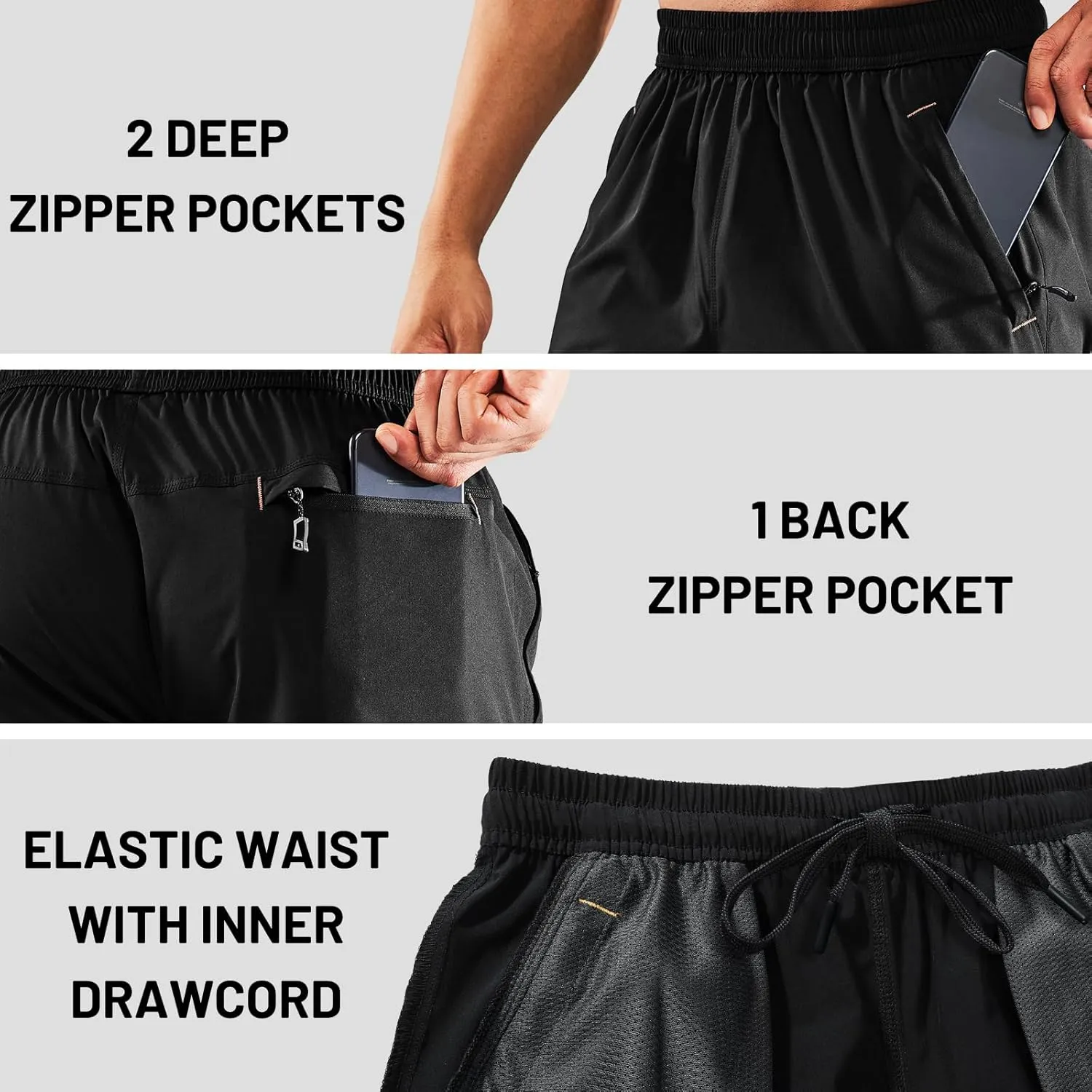MIER Men's Quick Dry Running Shorts with Zipper Pocket, Elastic Waist Athletic Workout Exercise Fitness Shorts, 7 Inch