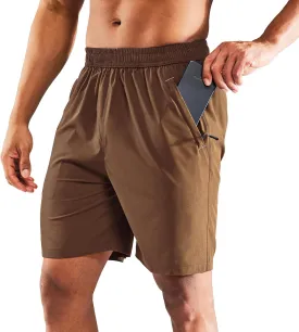 MIER Men's Quick Dry Running Shorts with Zipper Pocket, Elastic Waist Athletic Workout Exercise Fitness Shorts, 7 Inch