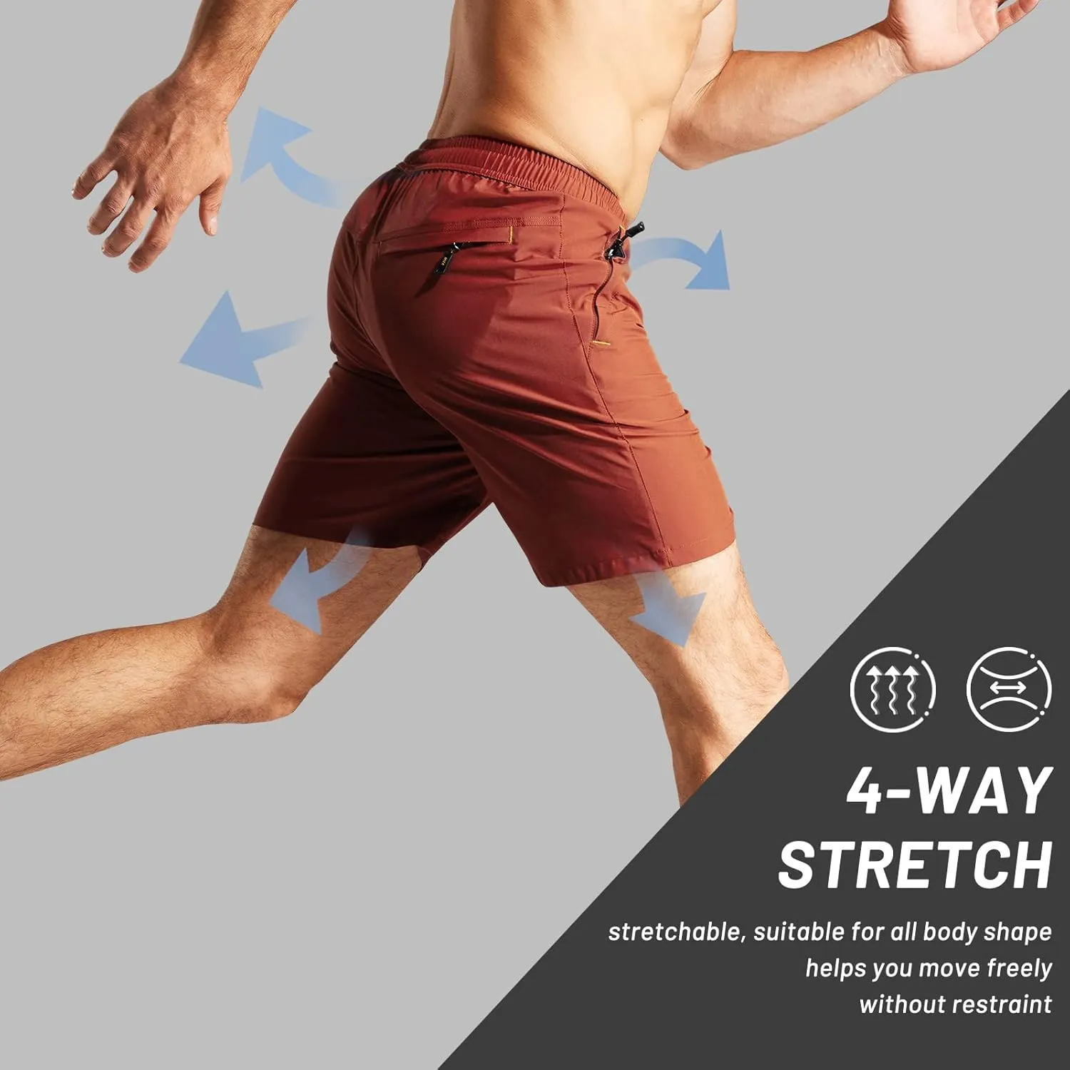 MIER Men's Quick Dry Running Shorts with Zipper Pocket, Elastic Waist Athletic Workout Exercise Fitness Shorts, 7 Inch
