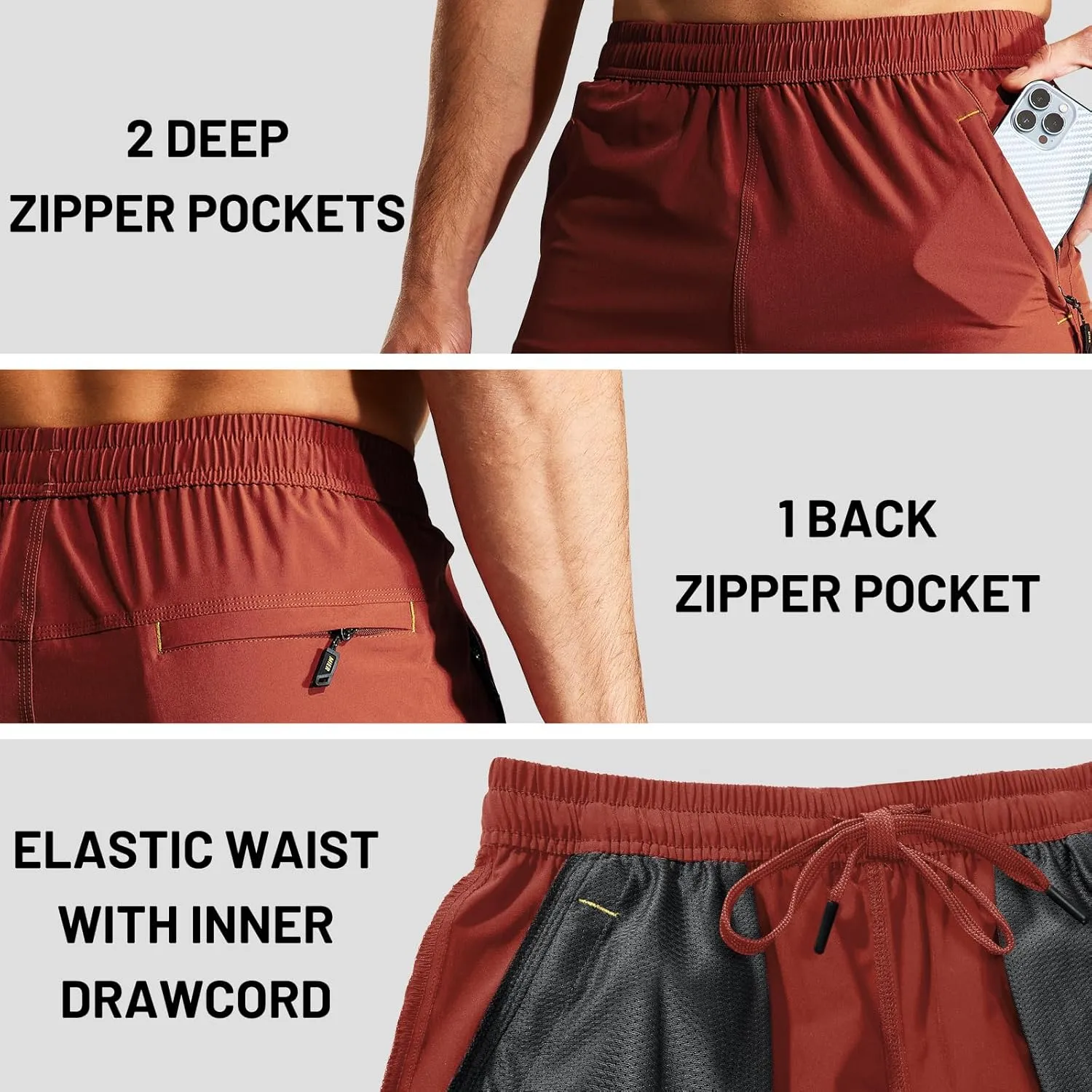 MIER Men's Quick Dry Running Shorts with Zipper Pocket, Elastic Waist Athletic Workout Exercise Fitness Shorts, 7 Inch