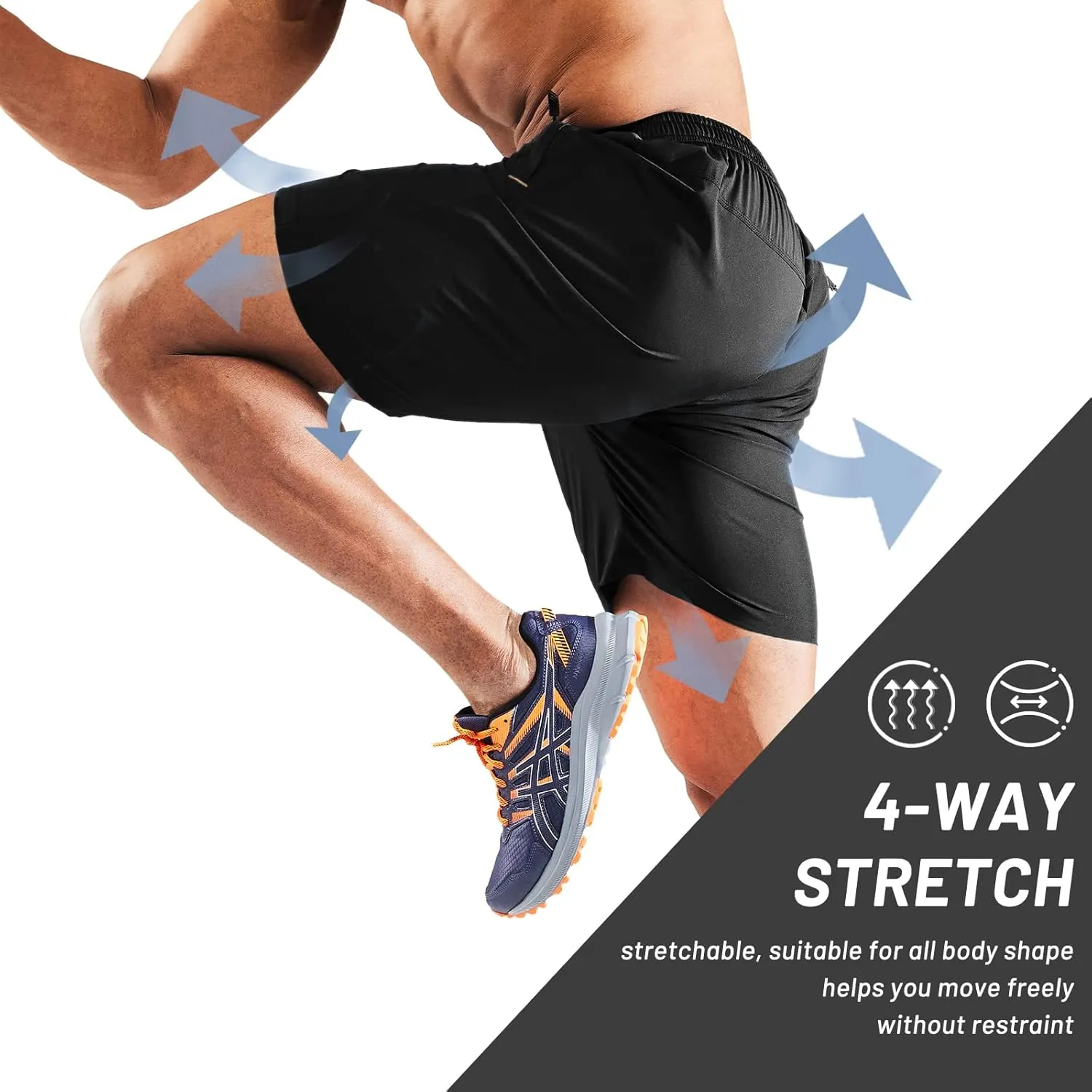 MIER Men's Quick Dry Running Shorts with Zipper Pocket, Elastic Waist Athletic Workout Exercise Fitness Shorts, 7 Inch