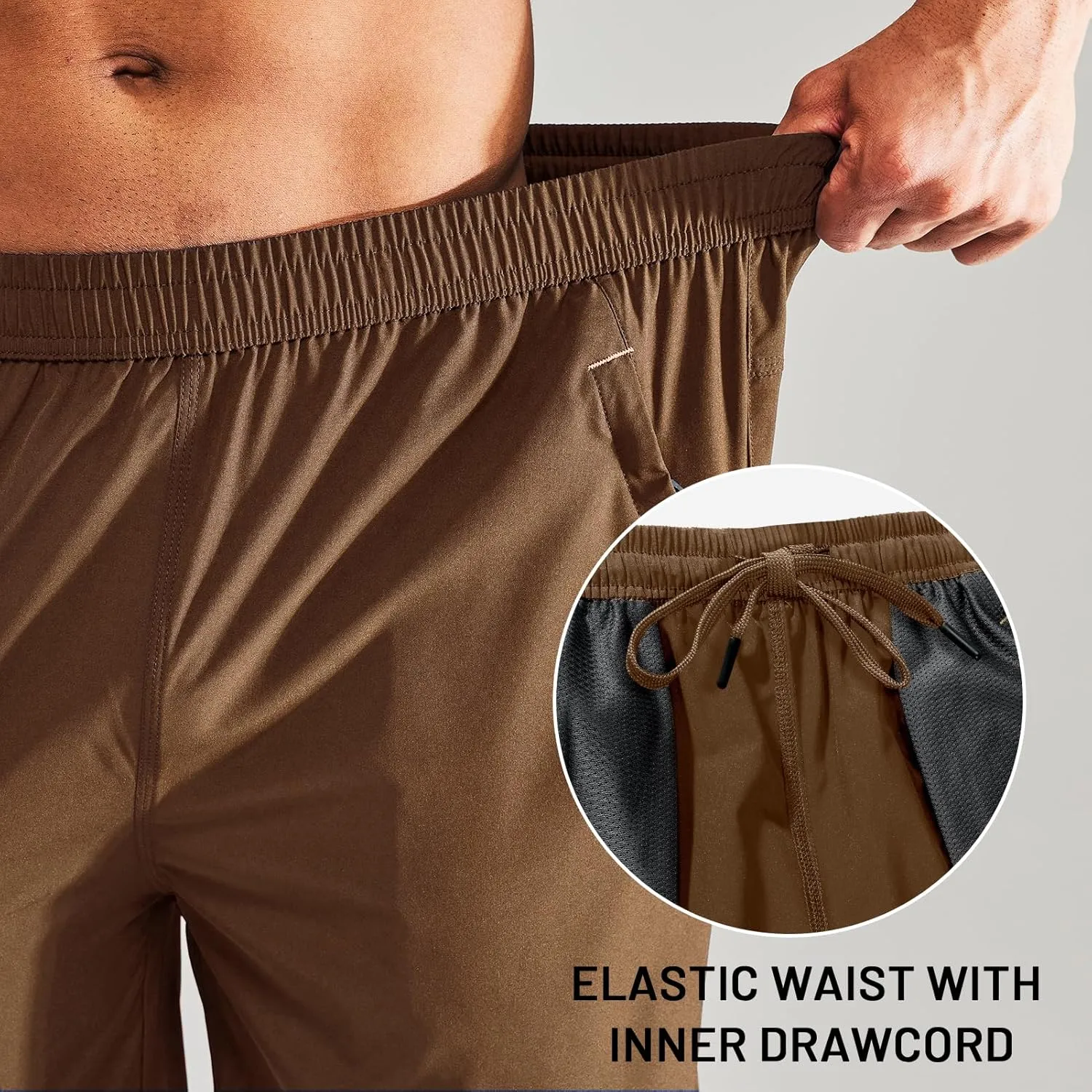 MIER Men's Quick Dry Running Shorts with Zipper Pocket, Elastic Waist Athletic Workout Exercise Fitness Shorts, 7 Inch
