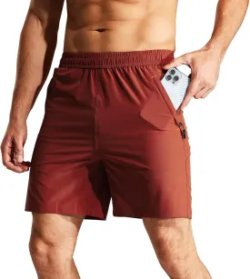 MIER Men's Quick Dry Running Shorts with Zipper Pocket, Elastic Waist Athletic Workout Exercise Fitness Shorts, 7 Inch