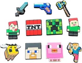 Mine Craft Character Shoe Charms Set, 11 Pieces, Game-Themed Decorative Accessories