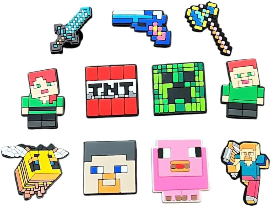 Mine Craft Character Shoe Charms Set, 11 Pieces, Game-Themed Decorative Accessories