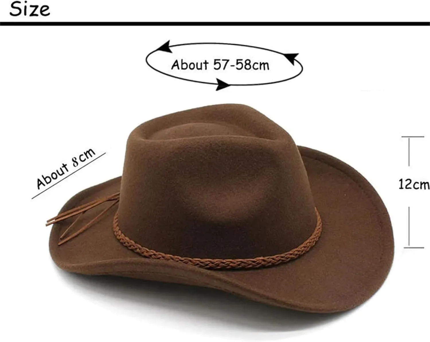 Mnjyihy Men Women Woolen Bowler Hat Jazz Fedorasrolled Brim Western Cowboy Hat Rope Decor Panama Riding Felt Cap