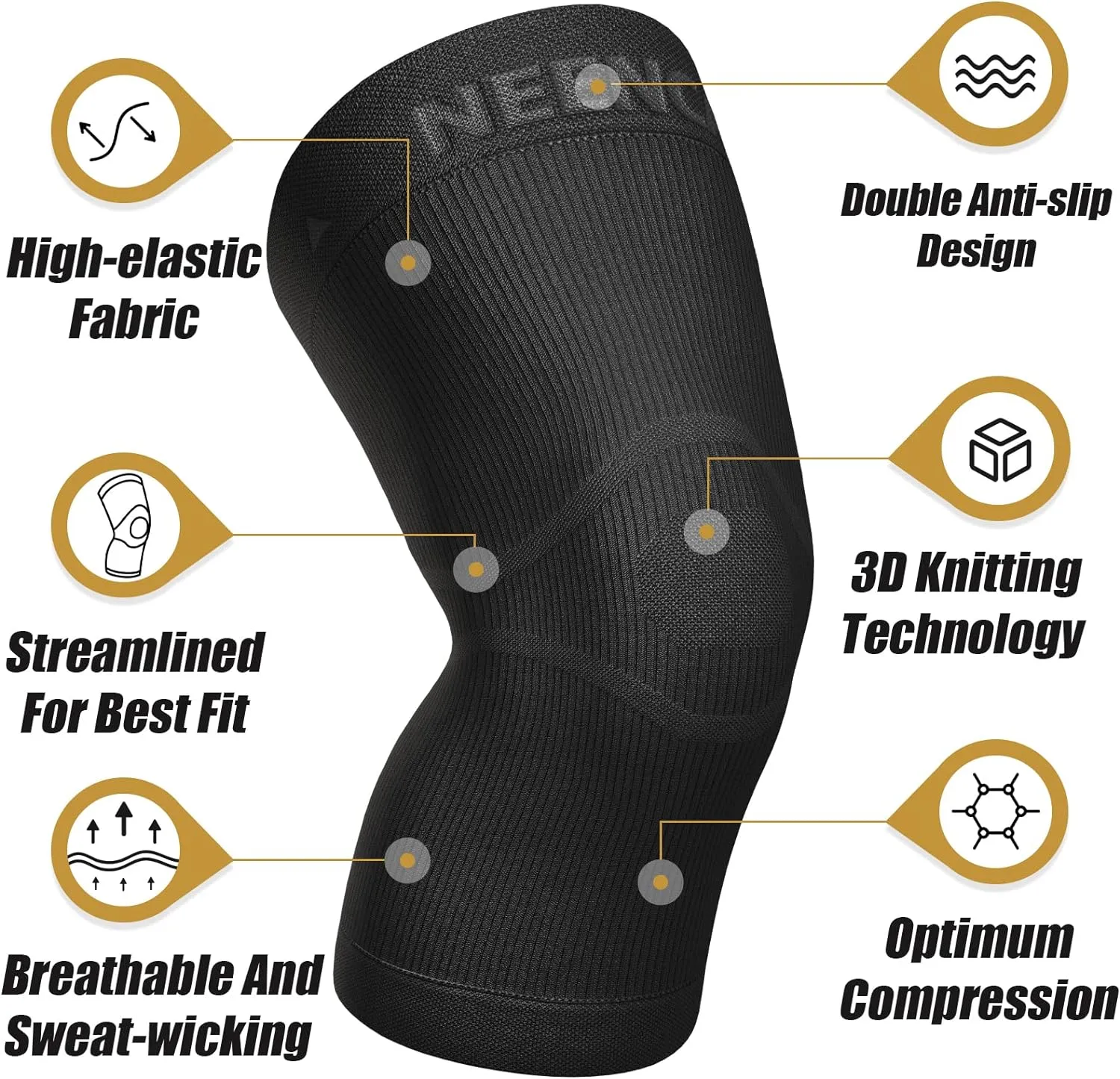 NEENCA Ultra-thin Knee Sleeve for Knee Pain, Lightest Knee Compression Sleeve with Graphene Ions Infused Fabric for Pain Relief, Swelling, Arthritis, Poor Circulation, Running, Sport- FSA/HSA Approved