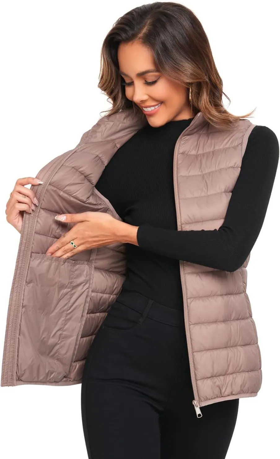 Obosoyo Women's Ultra Light Long Down Vest Winter Packable Down Jacket Lightweight Outdoor Puffer Vest Coat