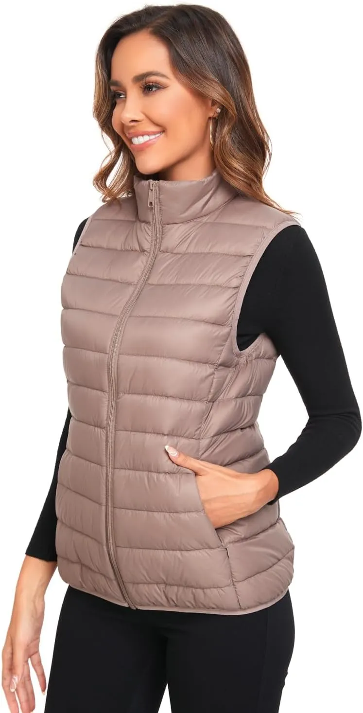 Obosoyo Women's Ultra Light Long Down Vest Winter Packable Down Jacket Lightweight Outdoor Puffer Vest Coat