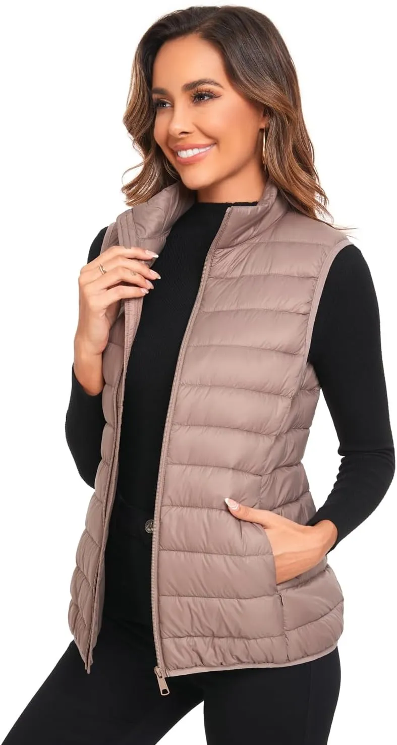 Obosoyo Women's Ultra Light Long Down Vest Winter Packable Down Jacket Lightweight Outdoor Puffer Vest Coat