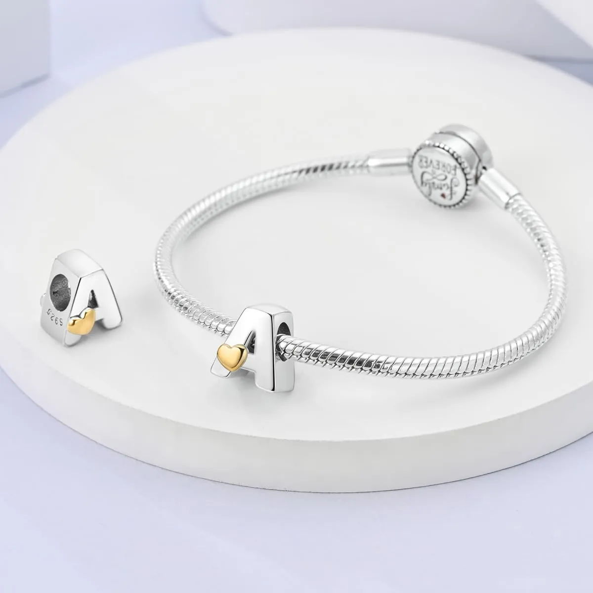 Parmuz 925 Sterling Silver Letter Charms A-Z for Bracelets Necklace Golden Heart Alphabet Initial Beads Pendant Jewelry Gift for Women