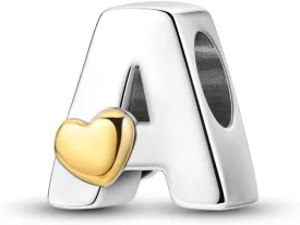 Parmuz 925 Sterling Silver Letter Charms A-Z for Bracelets Necklace Golden Heart Alphabet Initial Beads Pendant Jewelry Gift for Women
