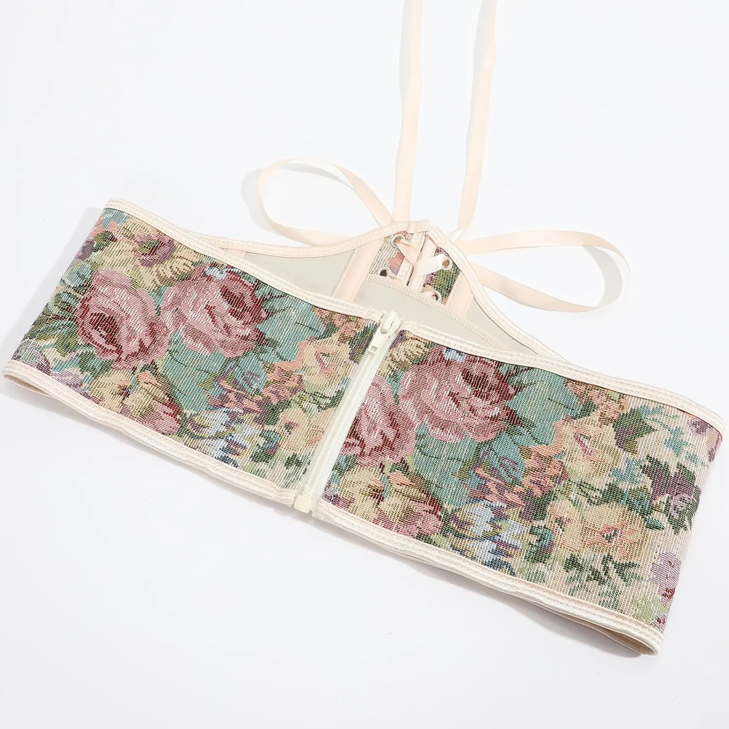 Renaissance Corset Belt for Women Wide Waist Belt Lace-up Floral Corset Underbust Corset