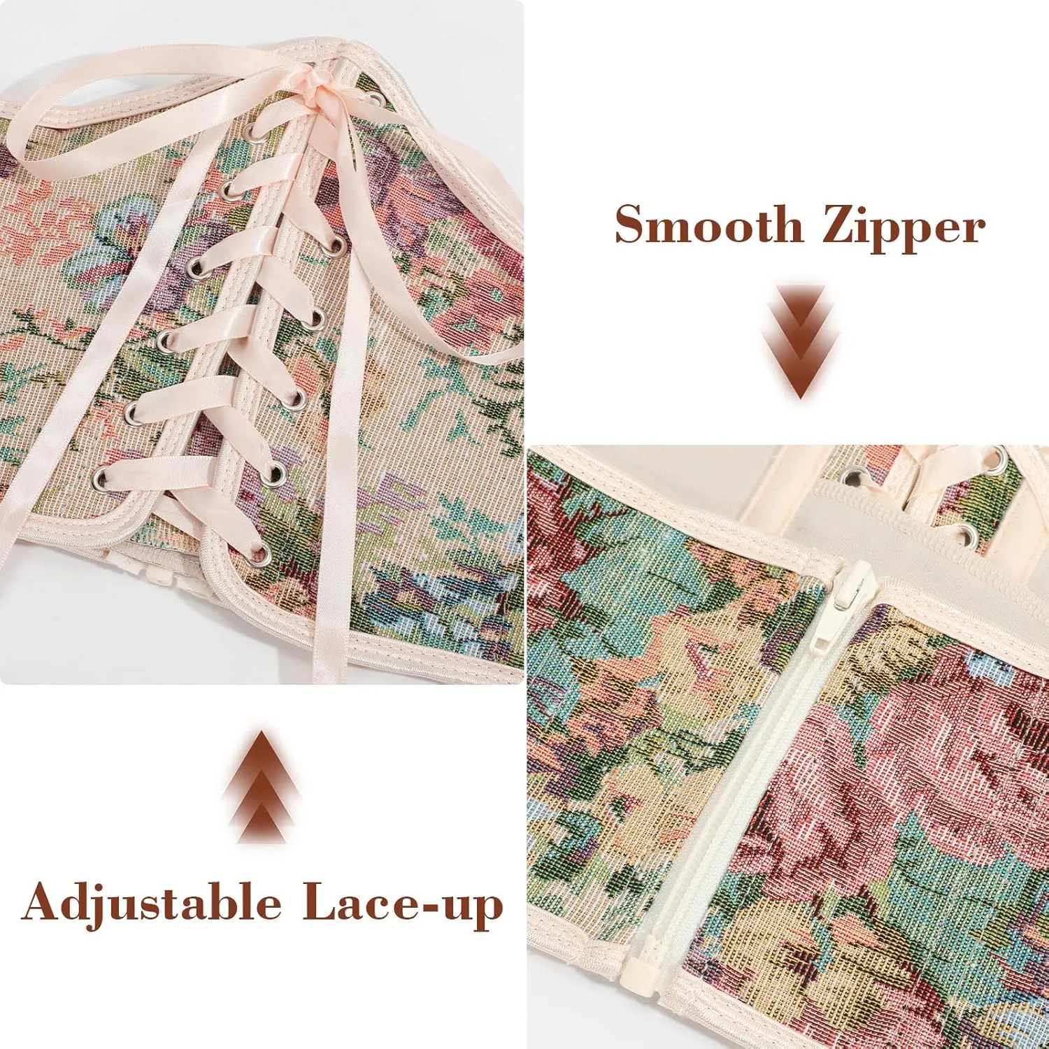 Renaissance Corset Belt for Women Wide Waist Belt Lace-up Floral Corset Underbust Corset