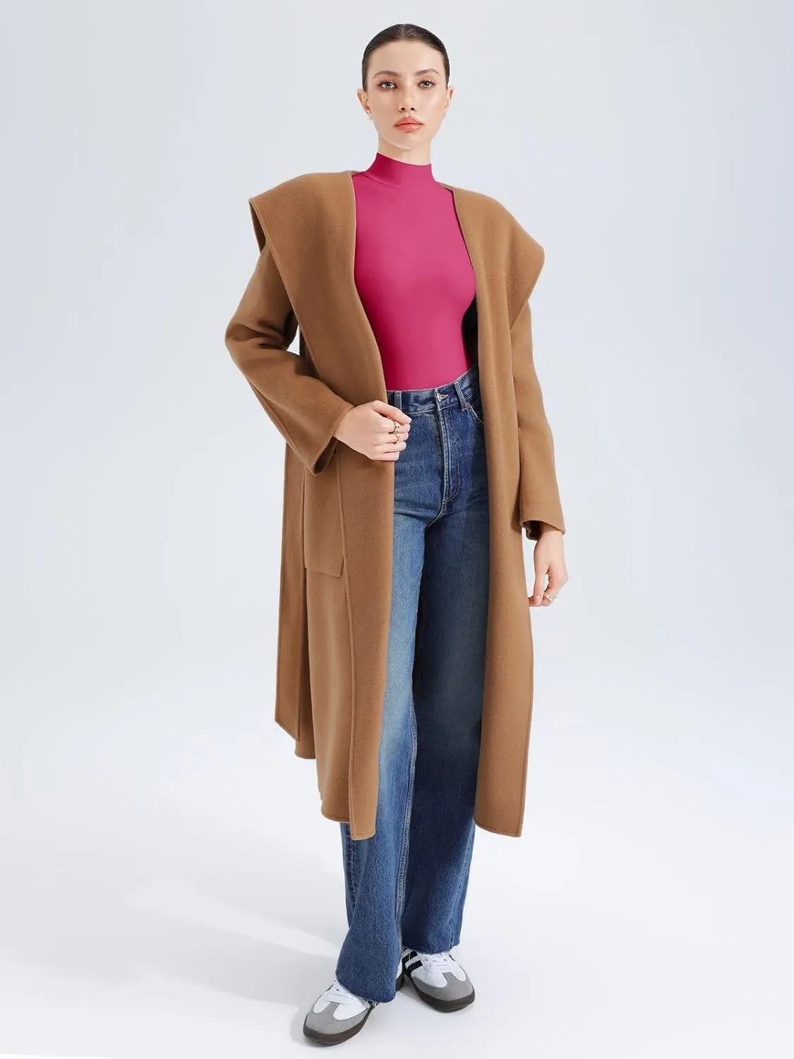 REORIA Women's Turtle Neck Long Sleeve Bodysuit Basic Slim Fit Double Lined Lightweight Layering Top for Fall & Winter