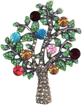 Rhinestone Tree Of Life Brooch Pins For Women Men Fashion Vintage Colorful Crystal Lapel Pin Corsage For Hat Banquet Suit Dress Accessories Elegant Wedding Festival Party Statement Jewelry Gifts