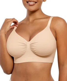 SHAPELLX Wireless Comfy Bra for Women Seamless Bra Non Padded Soft Bralette V Neck Everyday Bras with 4 Rows of Hooks