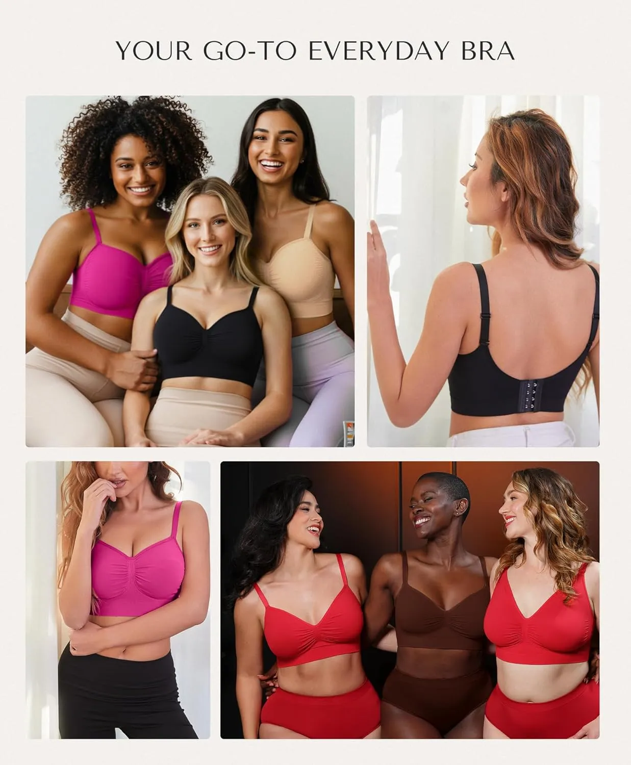 SHAPELLX Wireless Comfy Bra for Women Seamless Bra Non Padded Soft Bralette V Neck Everyday Bras with 4 Rows of Hooks