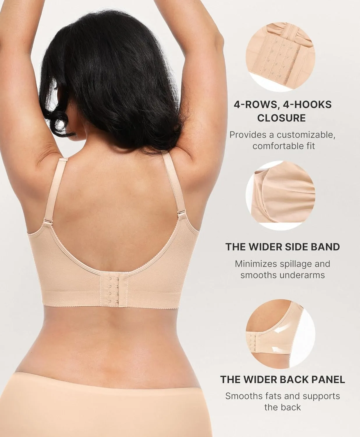 SHAPELLX Wireless Comfy Bra for Women Seamless Bra Non Padded Soft Bralette V Neck Everyday Bras with 4 Rows of Hooks