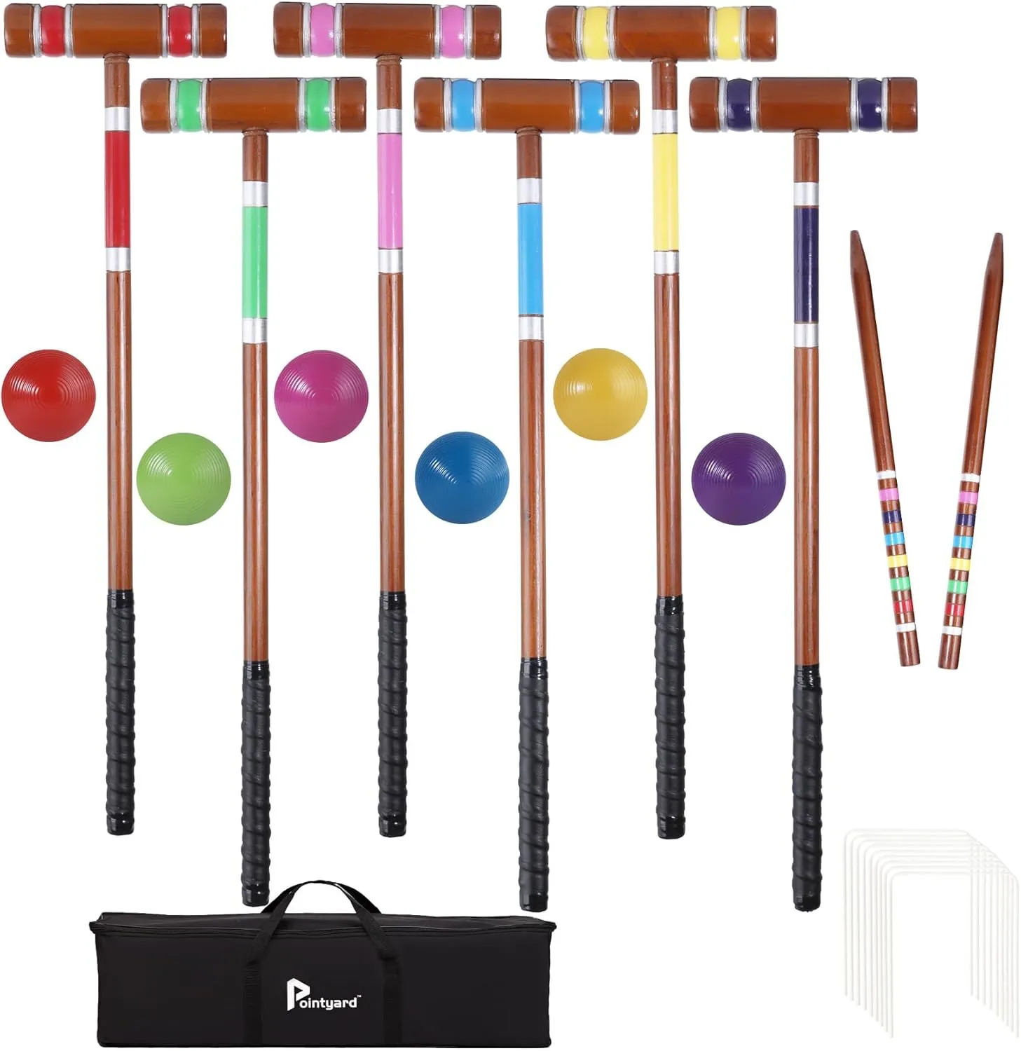 Six Player Croquet Set, 28 Croquet Set with Wooden Mallets/Colored Ball/Wickets/Stakes for Adults/Teenager/Family-Perfect for Lawn/Backyard Game/Park (Mahogany Color)