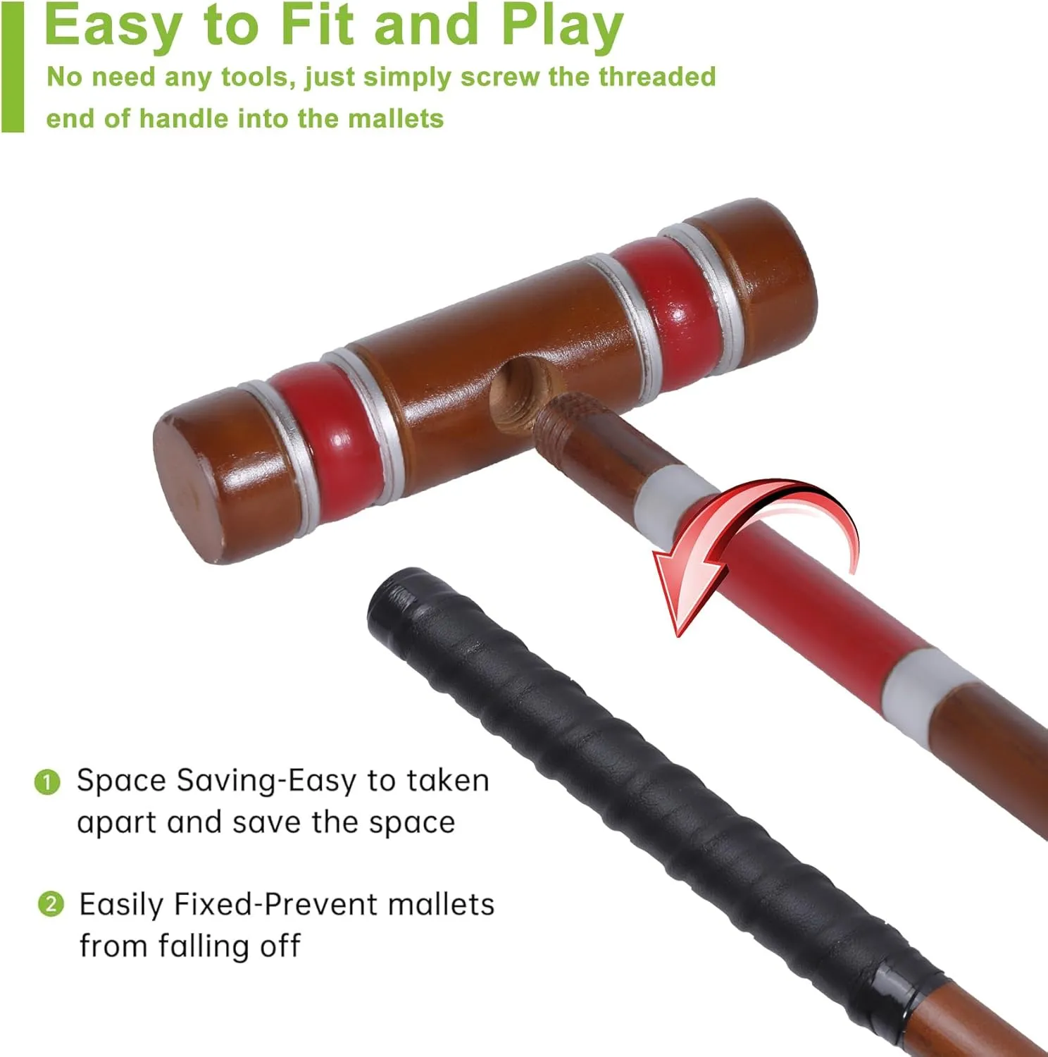 Six Player Croquet Set, 28 Croquet Set with Wooden Mallets/Colored Ball/Wickets/Stakes for Adults/Teenager/Family-Perfect for Lawn/Backyard Game/Park (Mahogany Color)