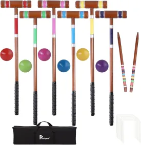 Six Player Croquet Set, 28 Croquet Set with Wooden Mallets/Colored Ball/Wickets/Stakes for Adults/Teenager/Family-Perfect for Lawn/Backyard Game/Park (Mahogany Color)
