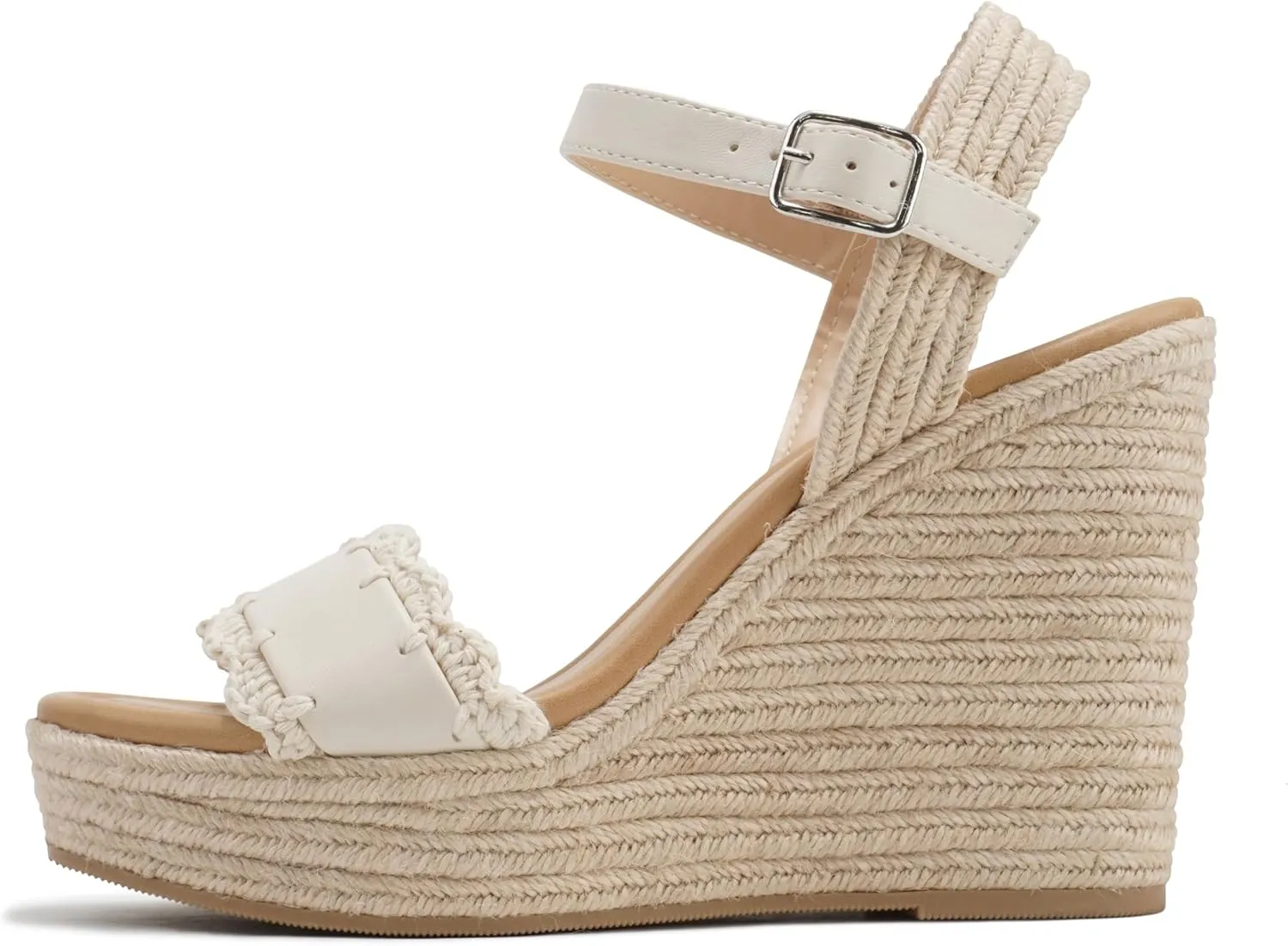 Soda Virtual ~ Women Square Toe Woven Single Band Espadrille Wedge Sandal with Adjustable Ankle Strap