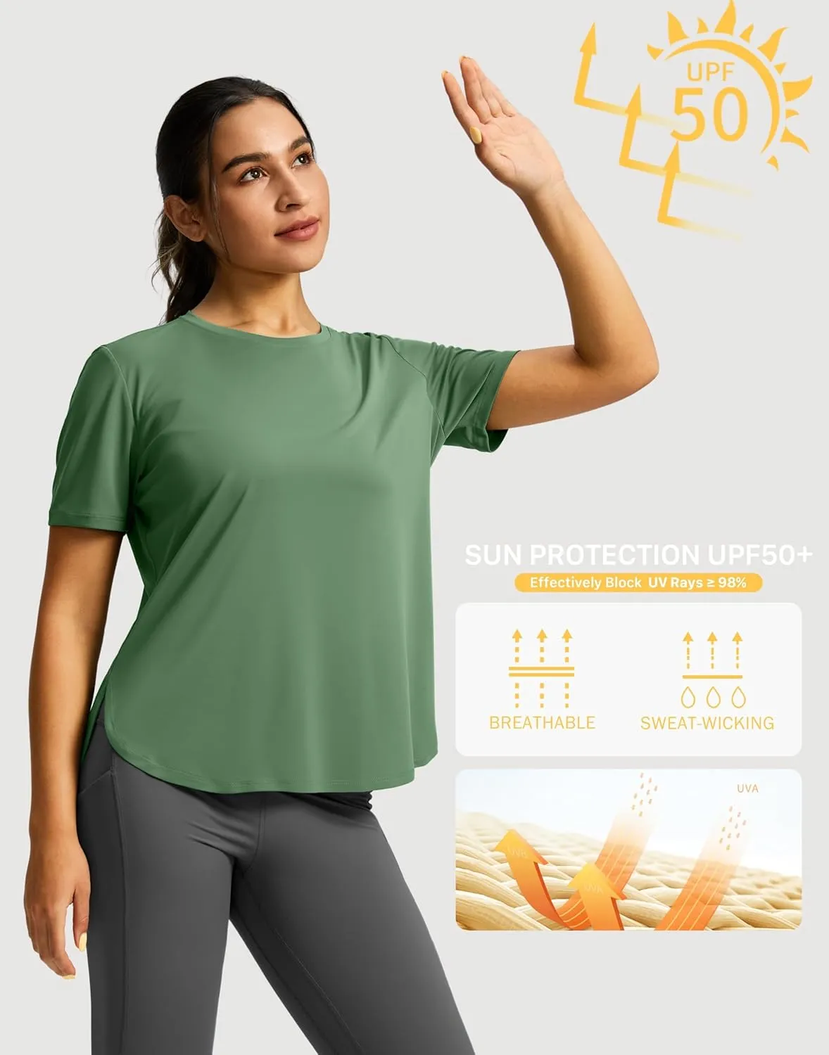 Soothfeel Women's Short Sleeve Workout Shirts UPF 50  Sun Protection Breathable Athletic Tee Tops Gym Running Yoga T-Shirts