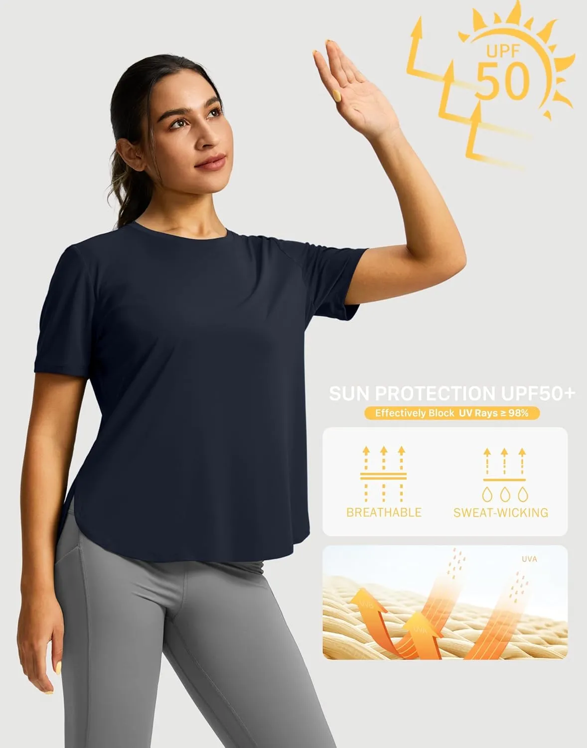 Soothfeel Women's Short Sleeve Workout Shirts UPF 50  Sun Protection Breathable Athletic Tee Tops Gym Running Yoga T-Shirts