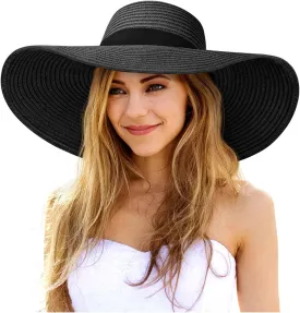 Sun Hats for Women, UV Protection Floppy Straw Beach Summer Wide Brim Hat Foldable Roll-Up Travel Vacation UPF 50 