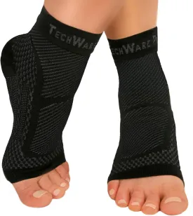 TechWare Pro Ankle Brace Compression Sleeve - Plantar Fasciitis Sock. Relieves Achilles Tendonitis. Foot Arch Support Reduces Joint Pain, Swelling & Heel Spur Pain. Injury Recovery Braces for Sports