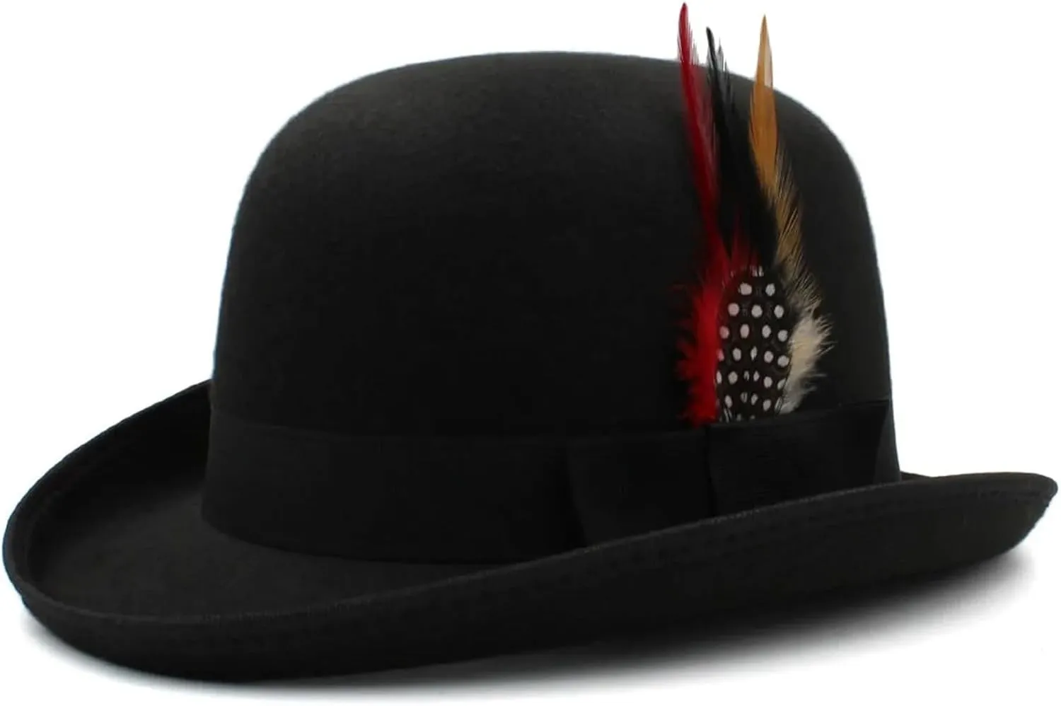 Top Hats Men Women Wool Blend Oval Top Bowler Hats Woolen Fedora Caps Feather Sunhat Adjustable UK M-L US 7 1/8-7 3/8(Wine Red,Wool Blend)