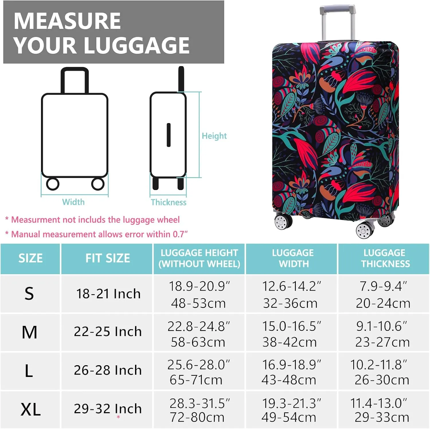 TRAVELKIN Luggage Cover Washable Suitcase Protector Anti-scratch Suitcase cover Fits 18-32 Inch Luggage