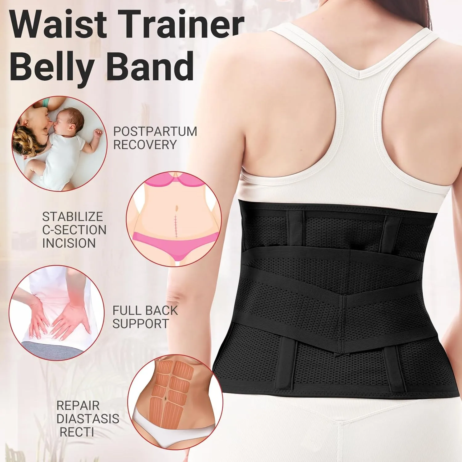 Trendyline Postpartum Belly Band Wrap: Abdominal Binder Post Surgery Postpartum Belly Wrap Post Partum Binder - C Section Recovery Support Belt Postpartum Girdle Stomach Hysterectomy Belly Band