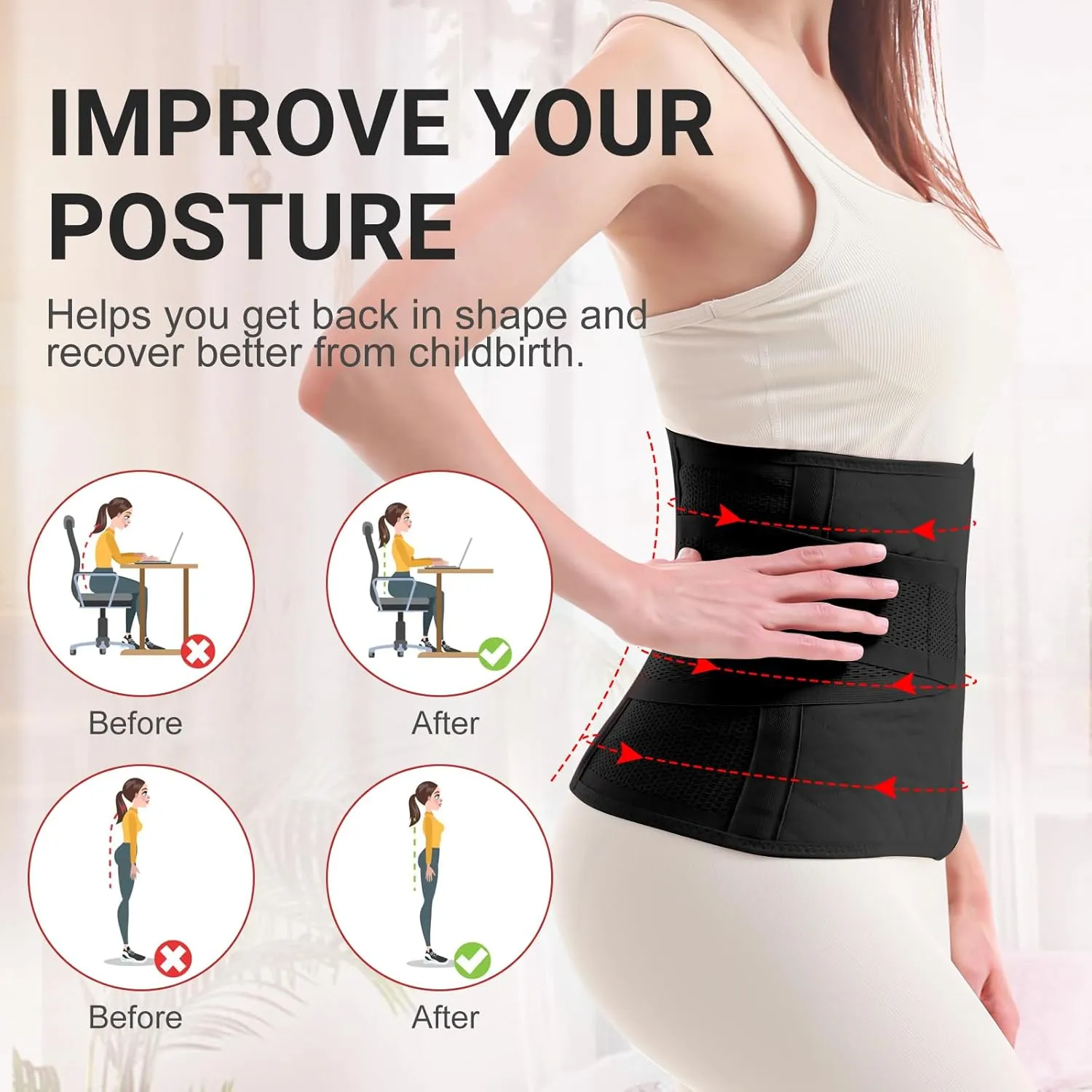 Trendyline Postpartum Belly Band Wrap: Abdominal Binder Post Surgery Postpartum Belly Wrap Post Partum Binder - C Section Recovery Support Belt Postpartum Girdle Stomach Hysterectomy Belly Band