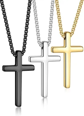 Yooblue 2/3 Pcs Cross Necklace for Men, Silver Black Gold Cross Chain Necklace, Stainless Steel Cross Pendant Jewelry Gifts for Men 16-30 Inches
