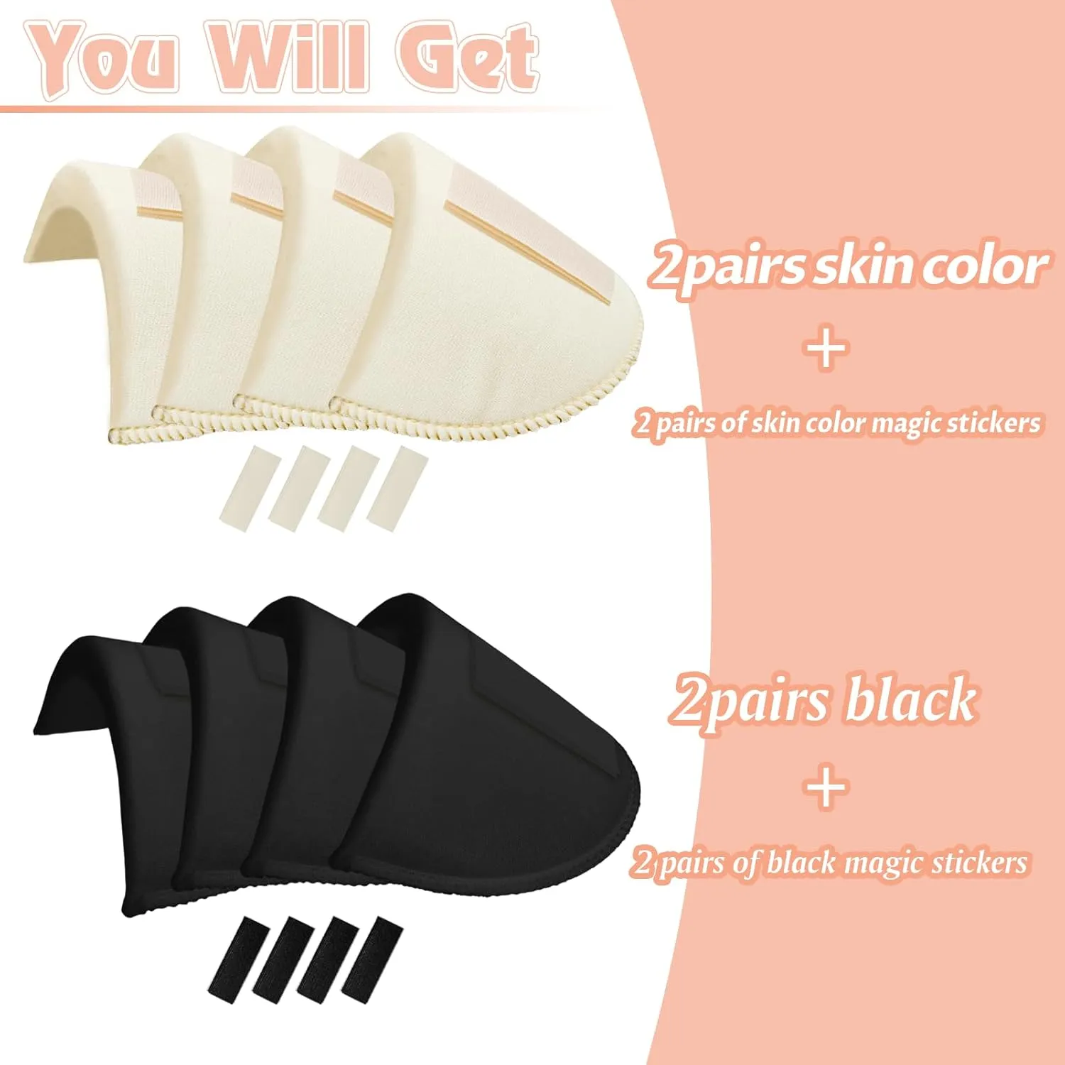 Zaruatu 4 Pairs Set-in Shoulder Pads 1.5cm Thickening Foam Shoulder Pads for Womens Clothing Sewing Supplies Breathable Sponge Pads for Sloping High Low Shoulders Blazer Suit (Black & Skin)